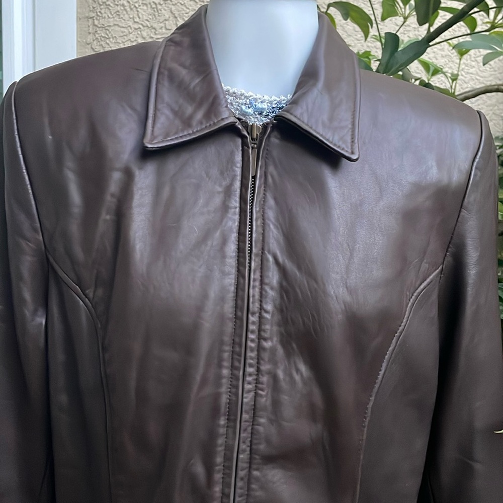 Vintage dark brown Valerie Stevens lambskin leather jacket with pockets - Picture 6 of 15